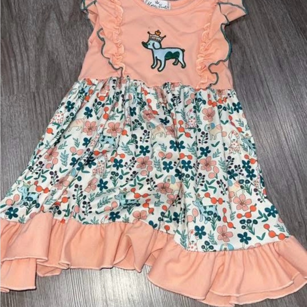 Marie Nicole Peach Floral Girls Dress
